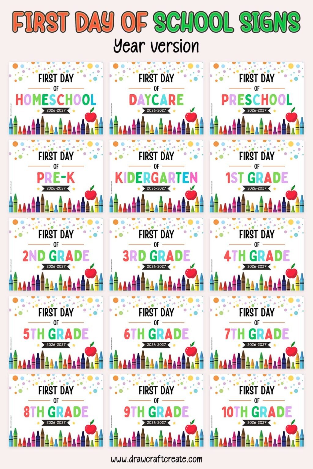 2026-2027 First Day Of School Signs (Free Printable) - Draw Craft Create