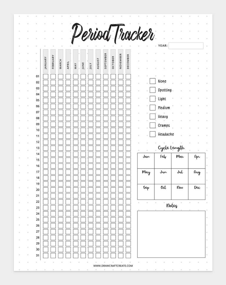 Free Printable Period Tracker Template - Draw Craft Create
