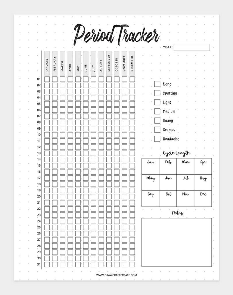 Free Printable Period Tracker Template - Draw Craft Create