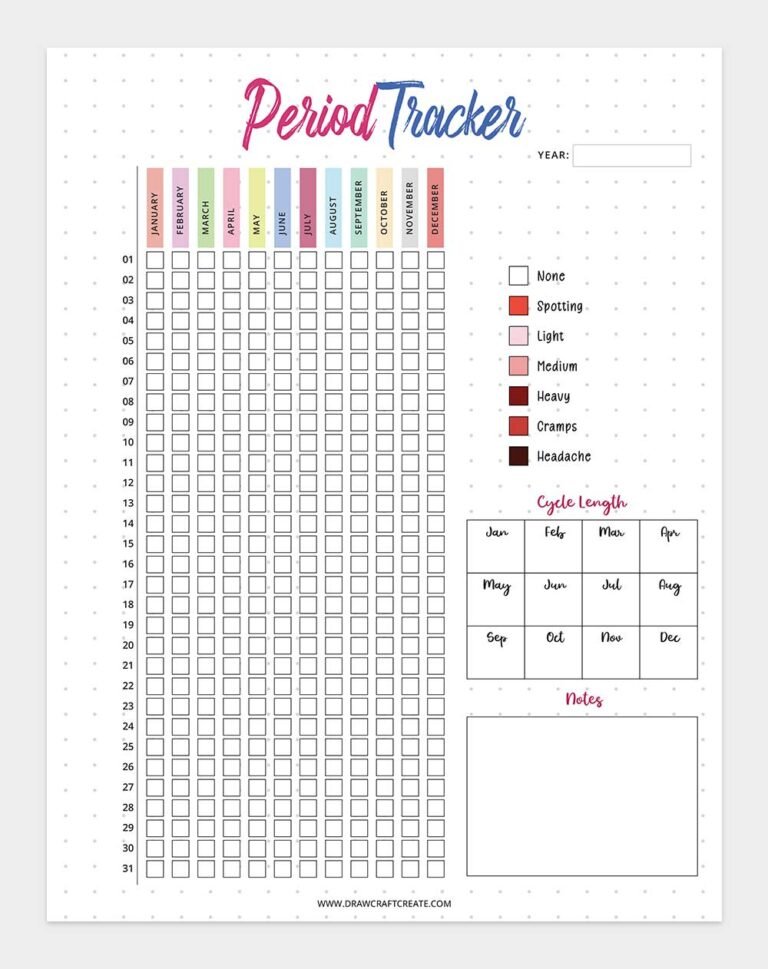 Free Printable Period Tracker Template - Draw Craft Create