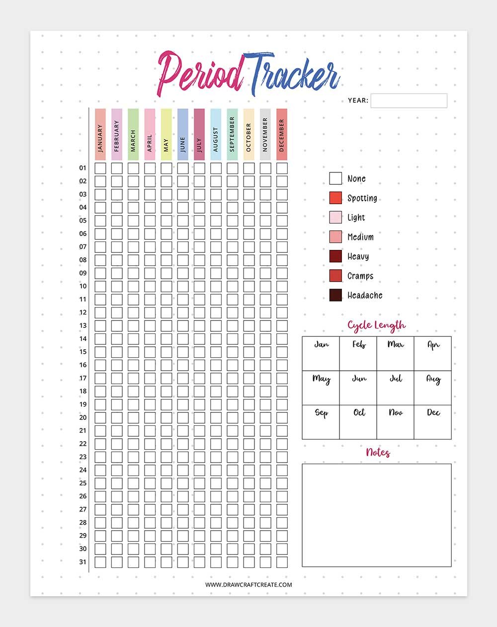 free printable period tracker template