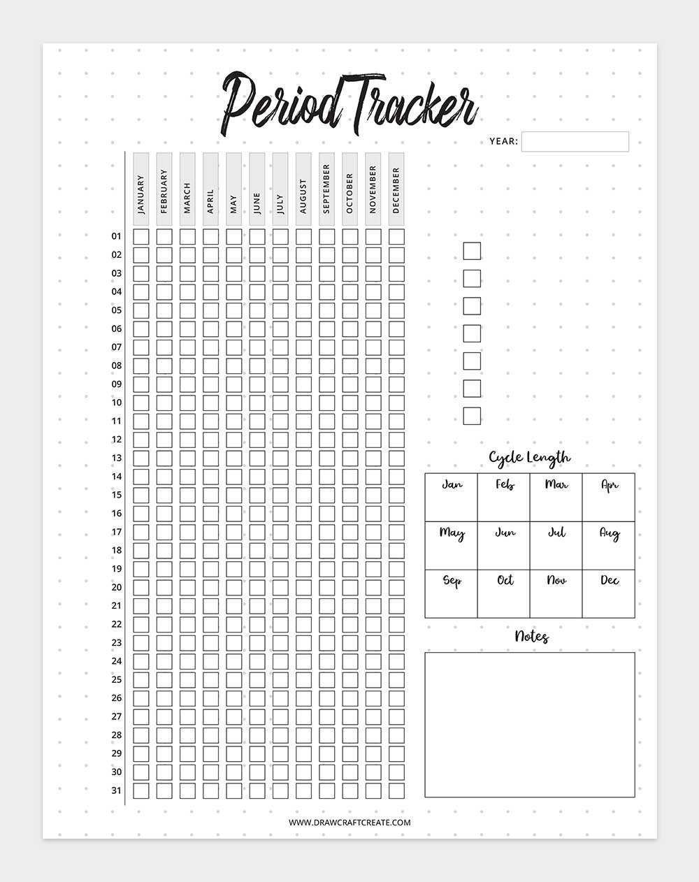 free printable period tracker template