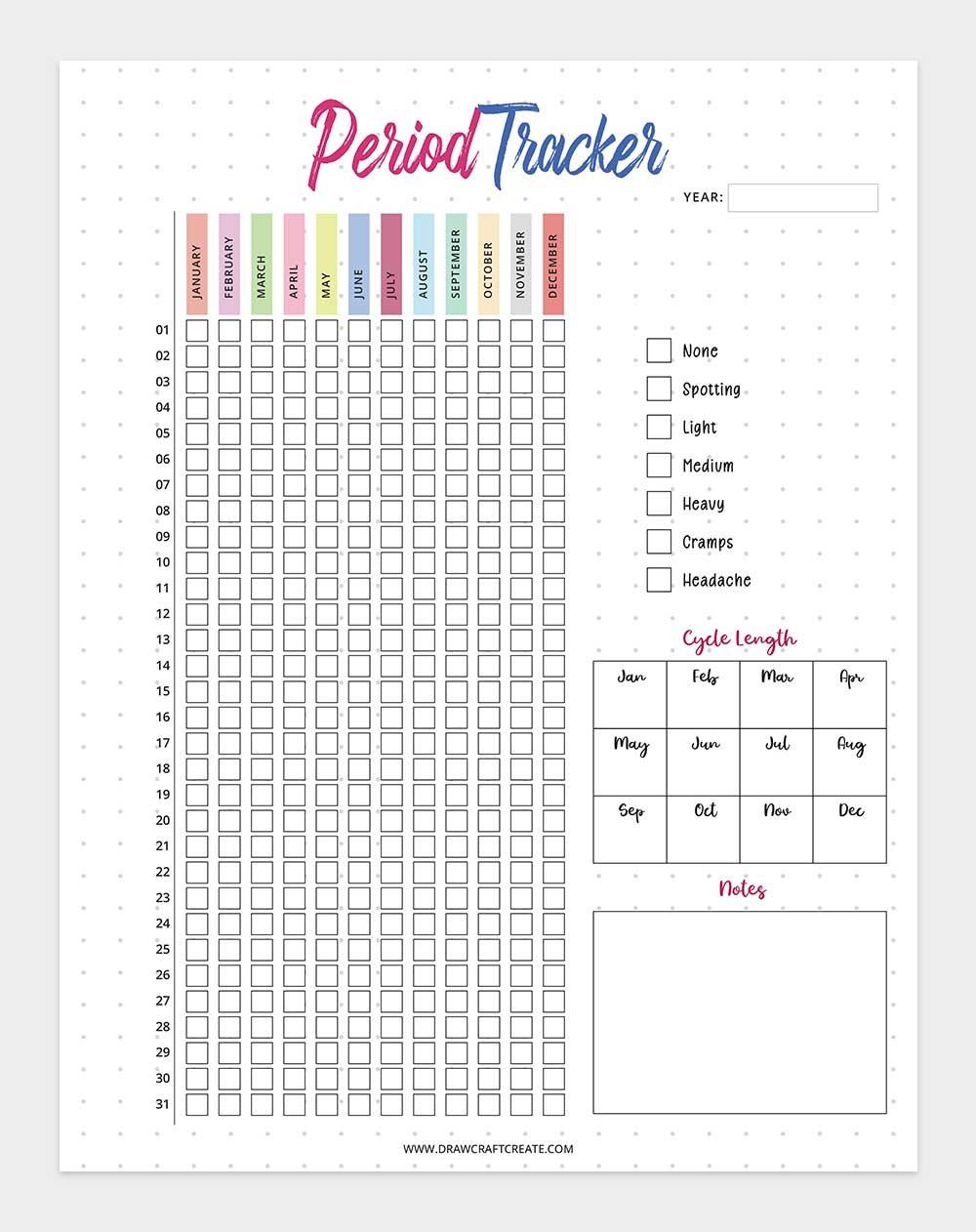 free printable period tracker template