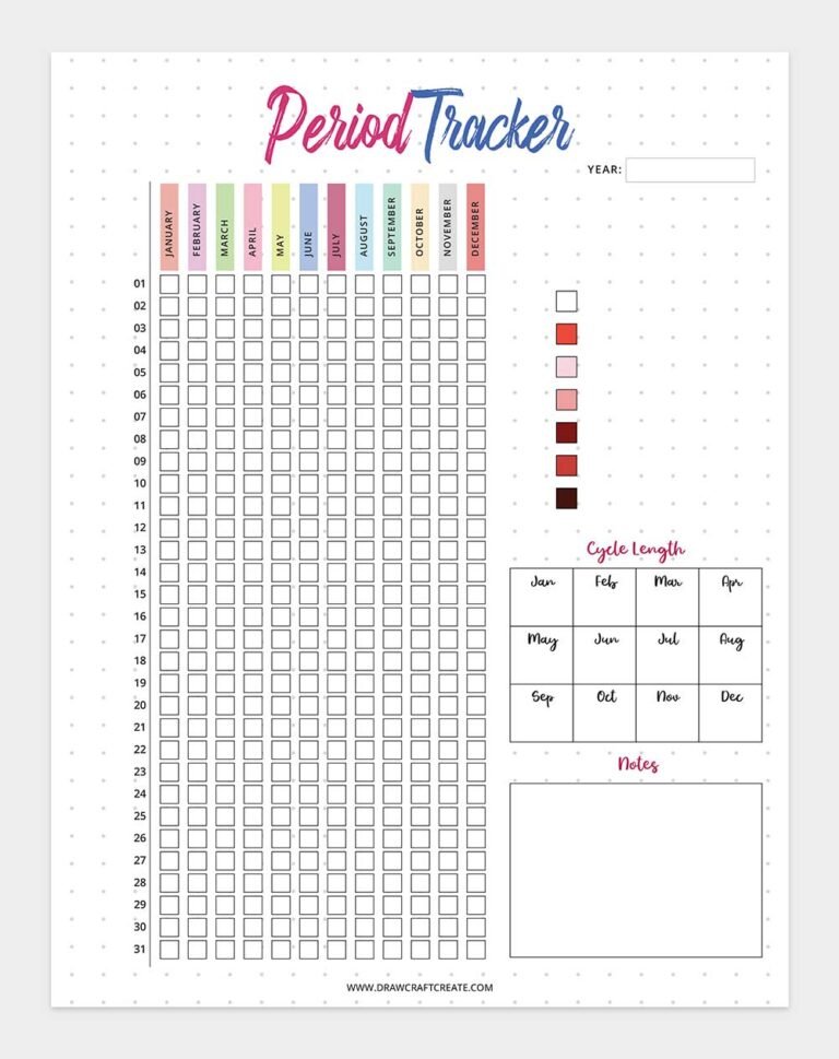 Free Printable Period Tracker Template - Draw Craft Create