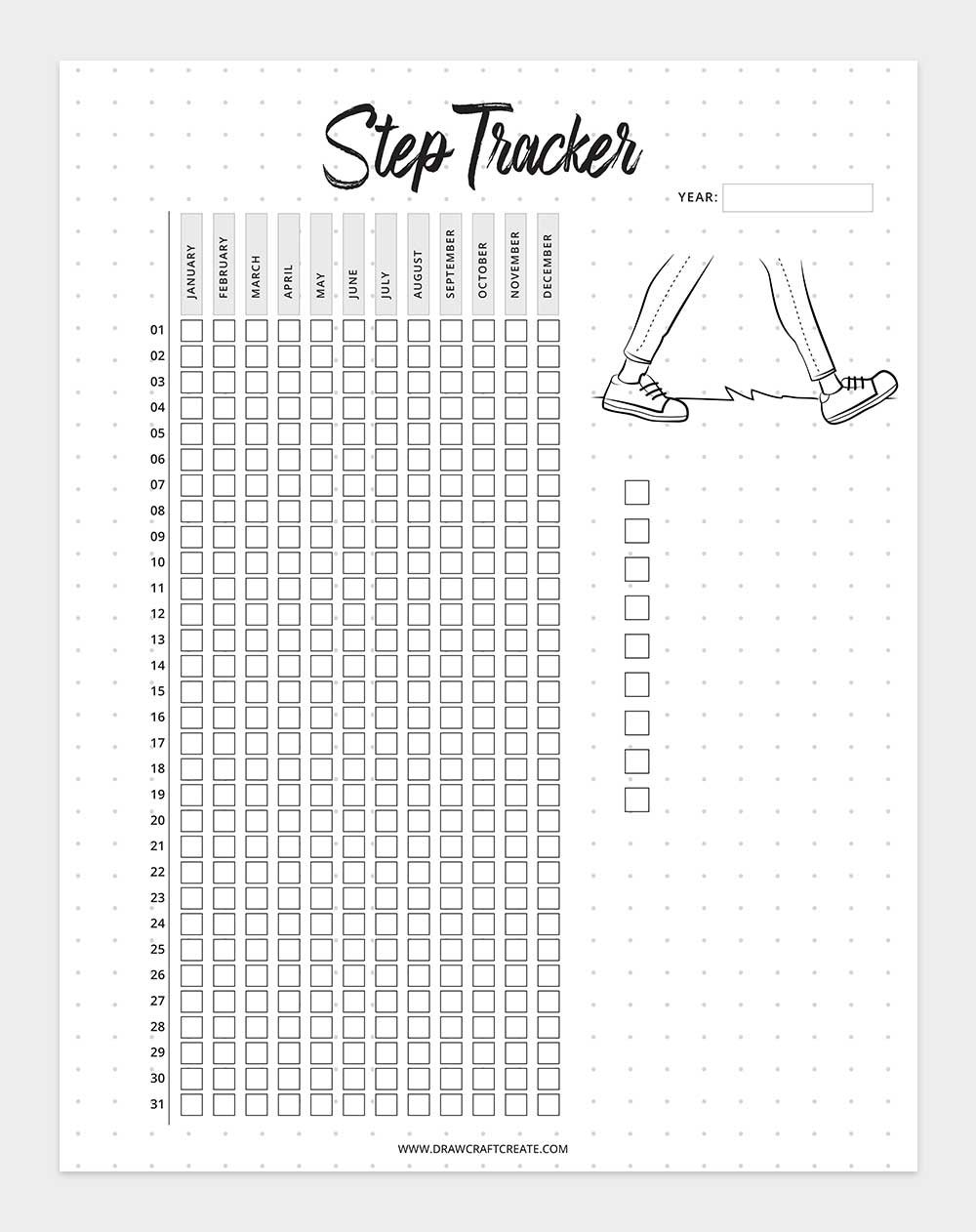 free printable step tracker template