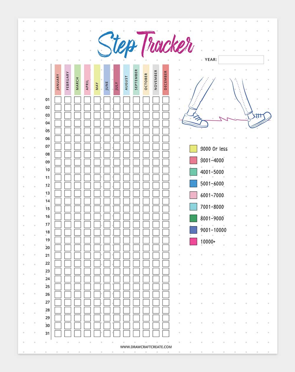 free printable step tracker template