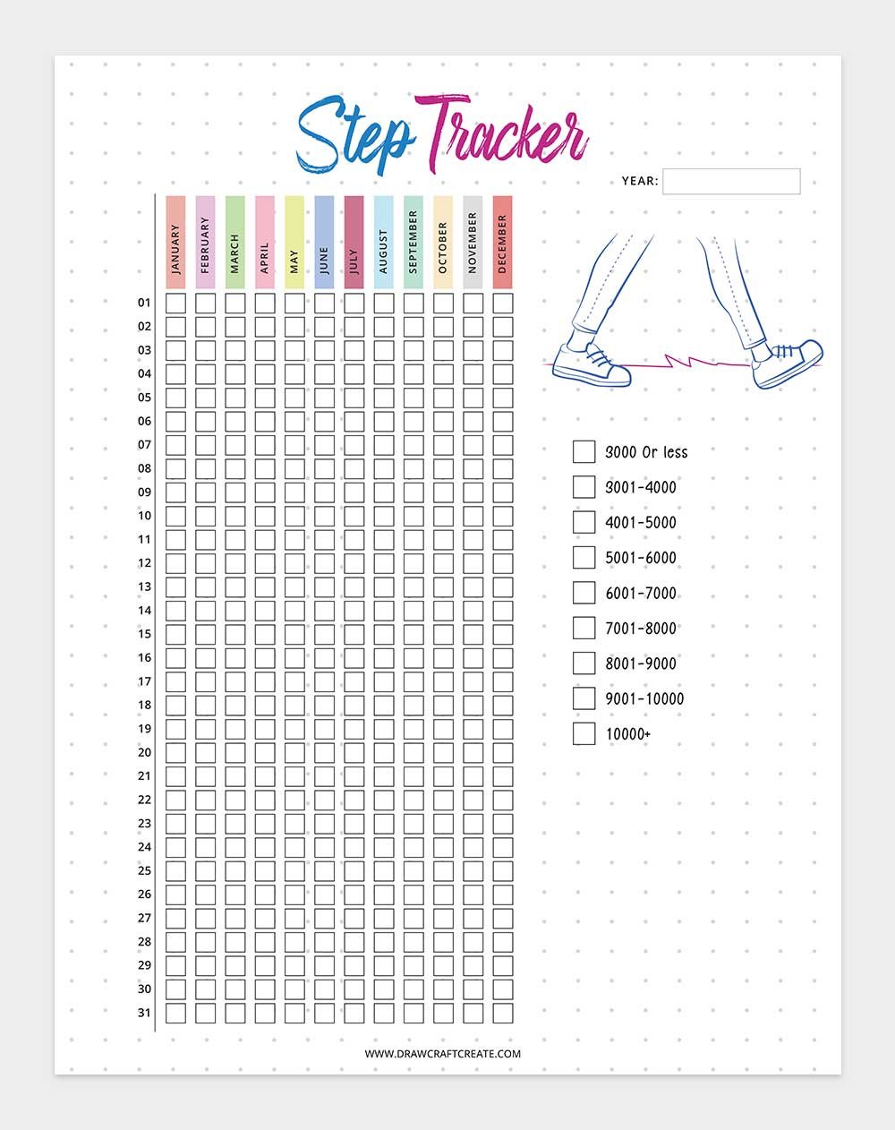 free printable step tracker template