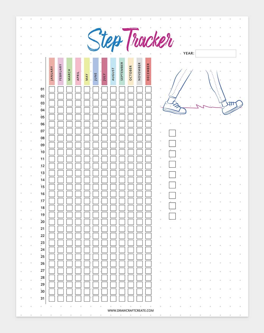 free printable step tracker template