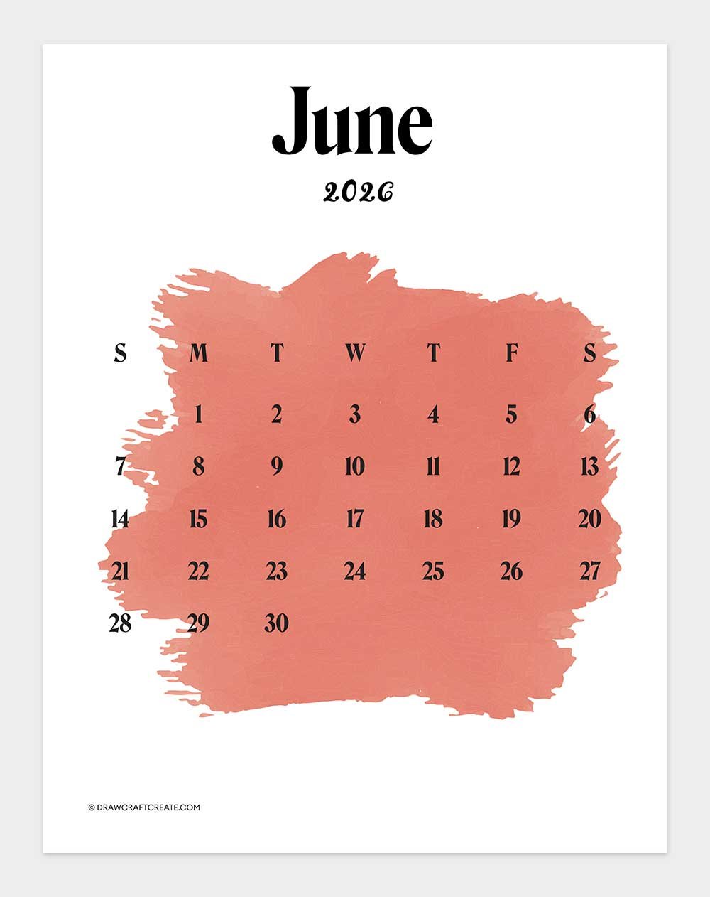 printable june 2026 calendar template