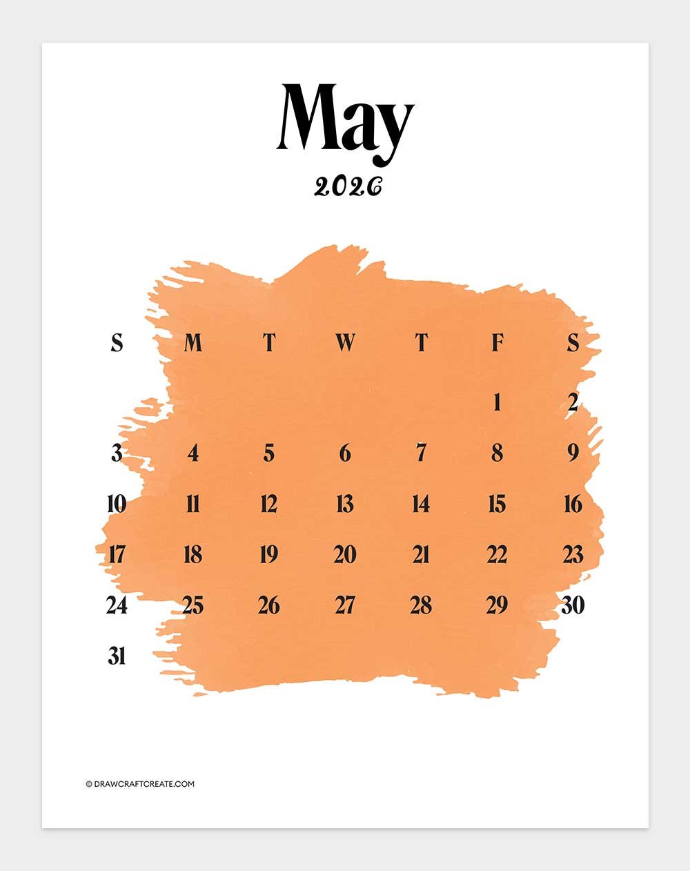printable may 2026 calendar template