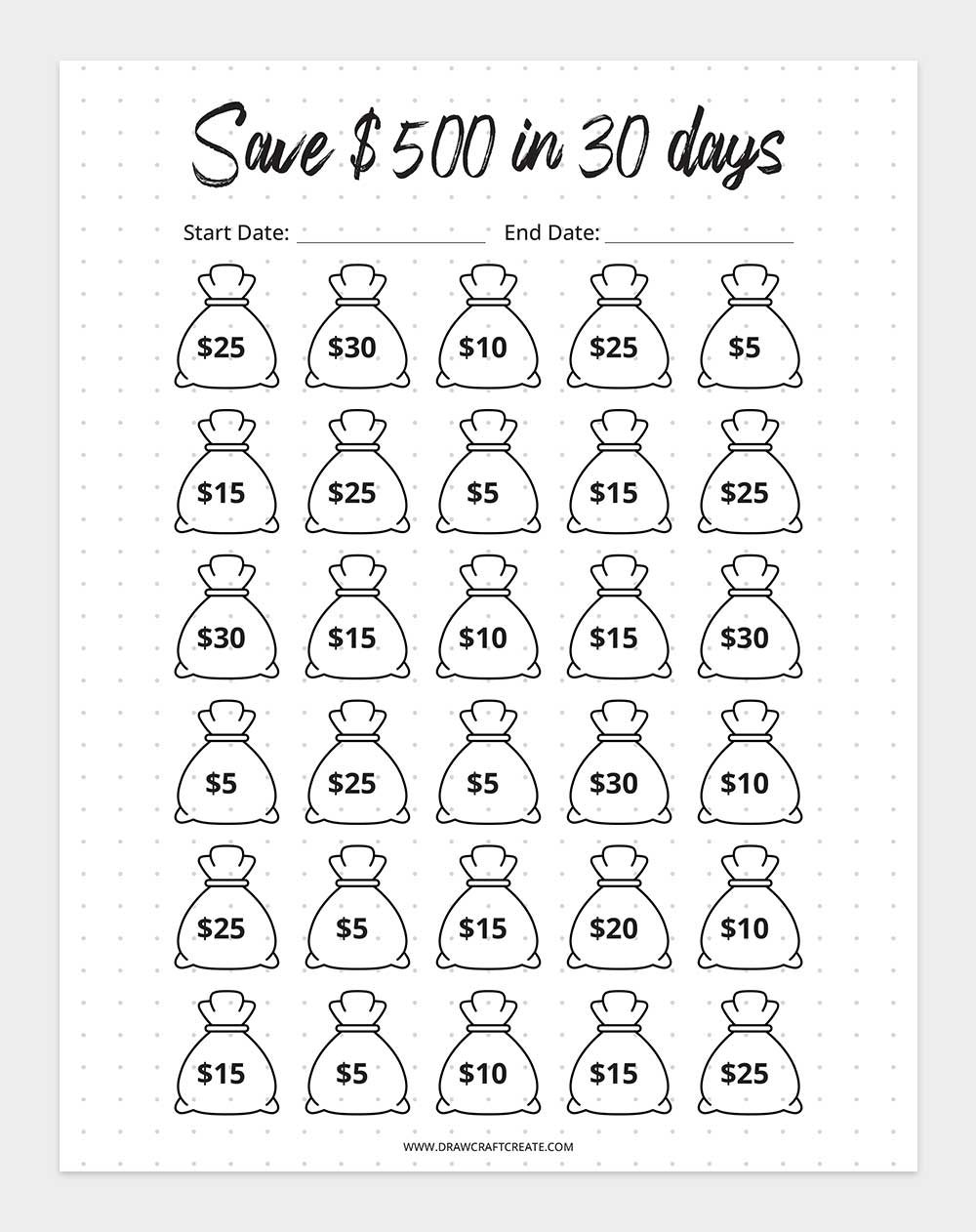 printable 500 Savings Challenge