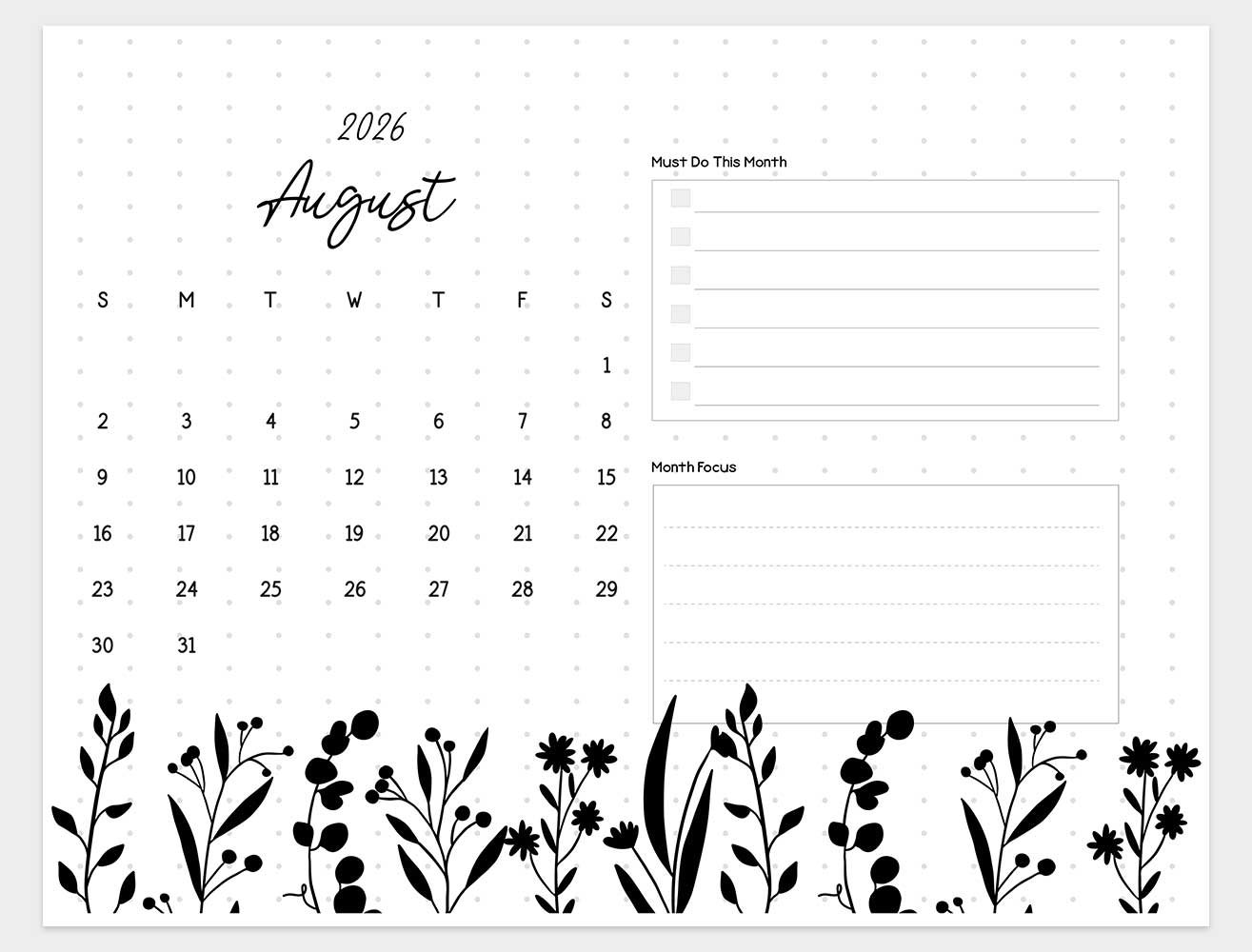 printable august 2026 calendar horizontal