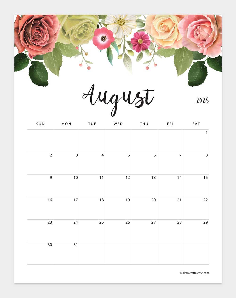printable august 2026 calendar vertical