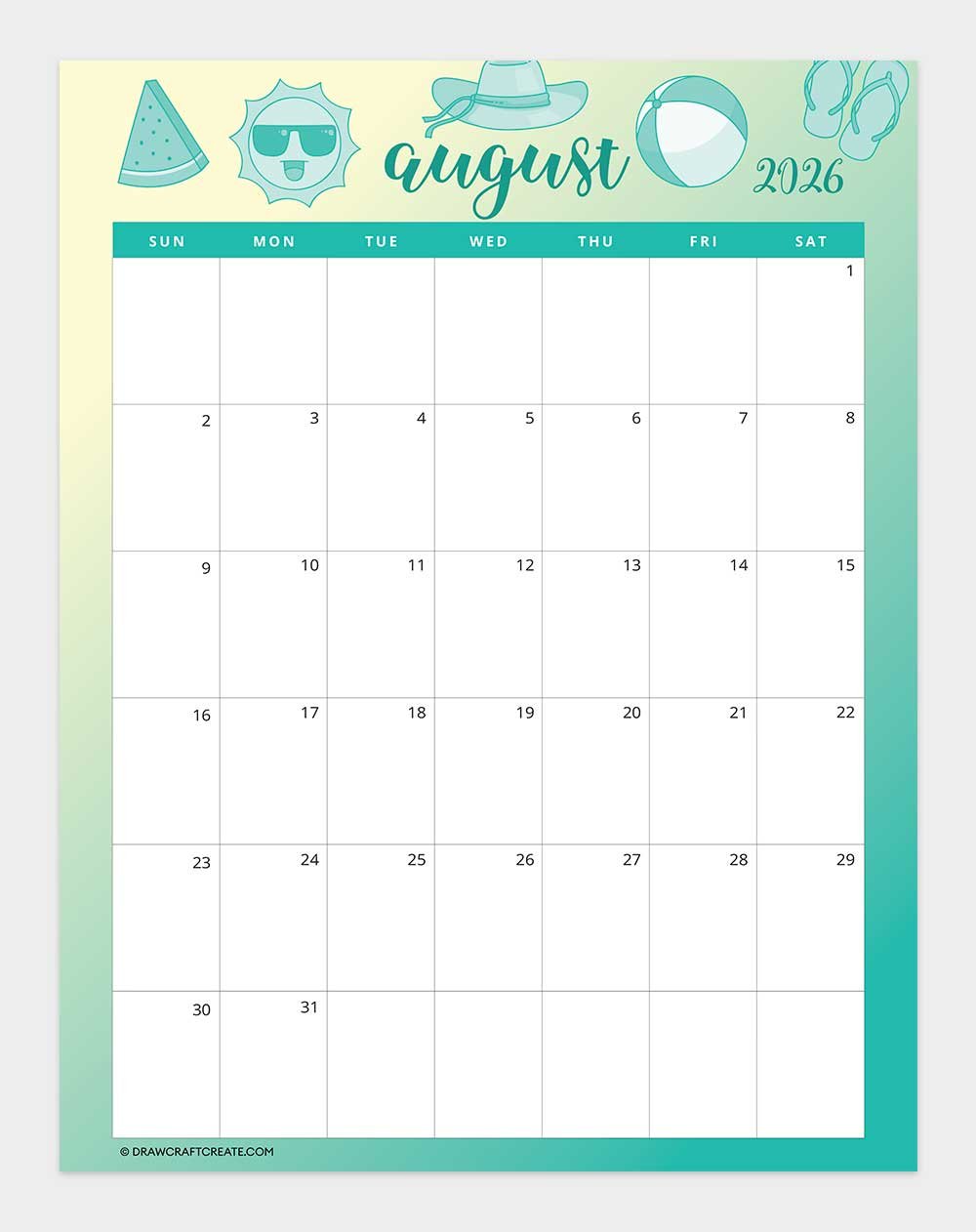 printable august 2026 calendar vertical