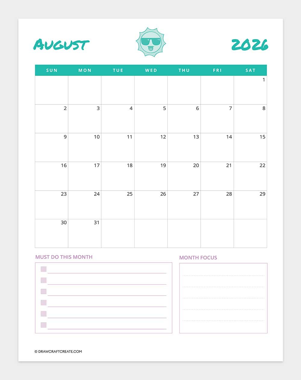 printable august 2026 calendar vertical