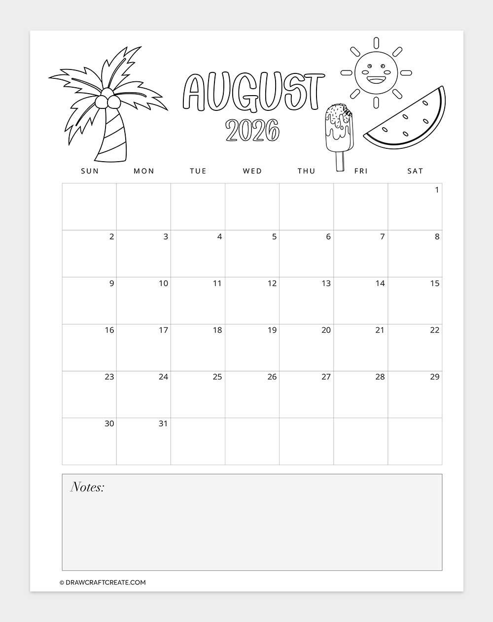 printable august 2026 calendar vertical