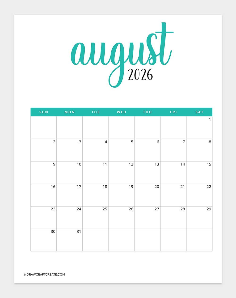 printable august 2026 calendar vertical