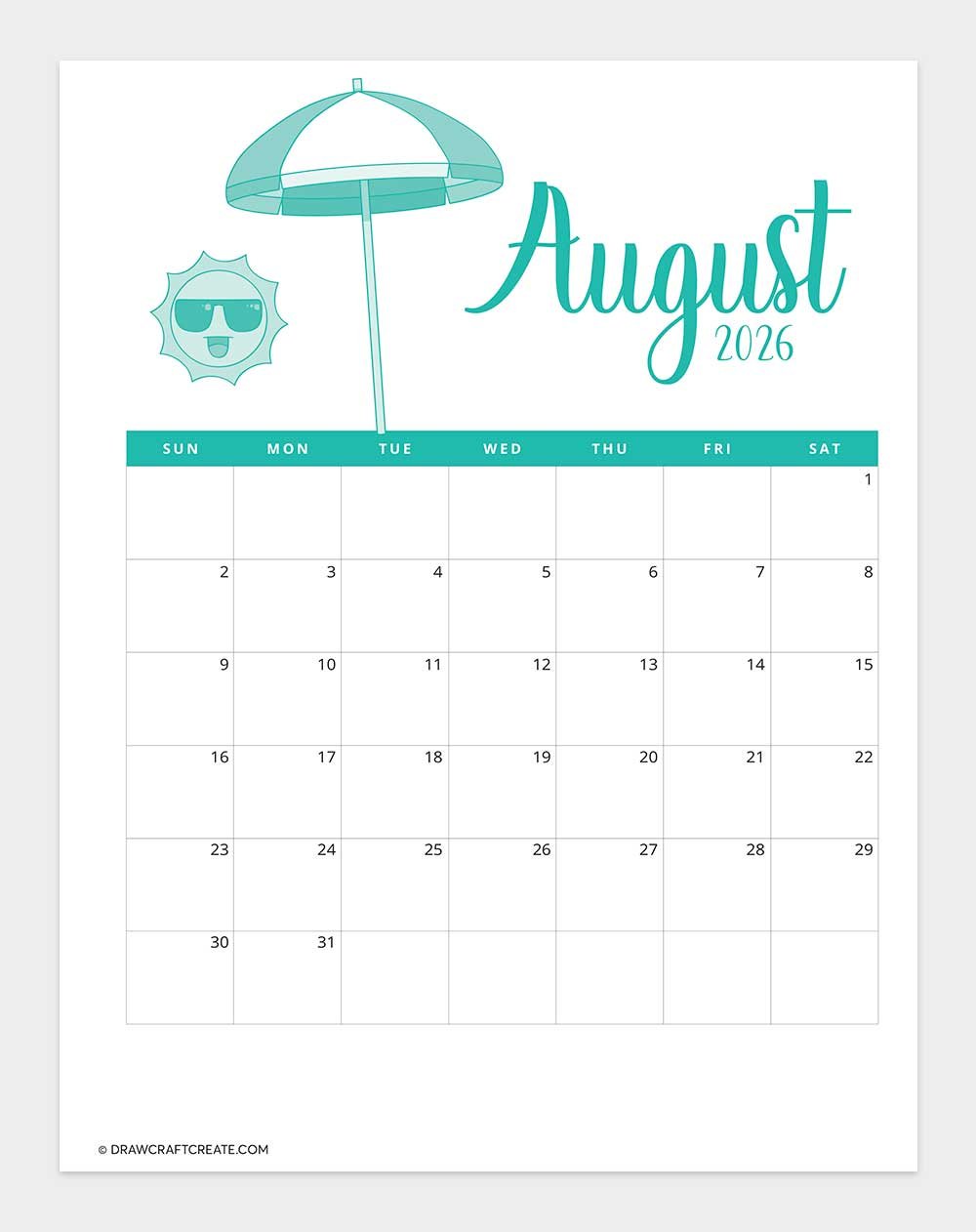printable august 2026 calendar vertical