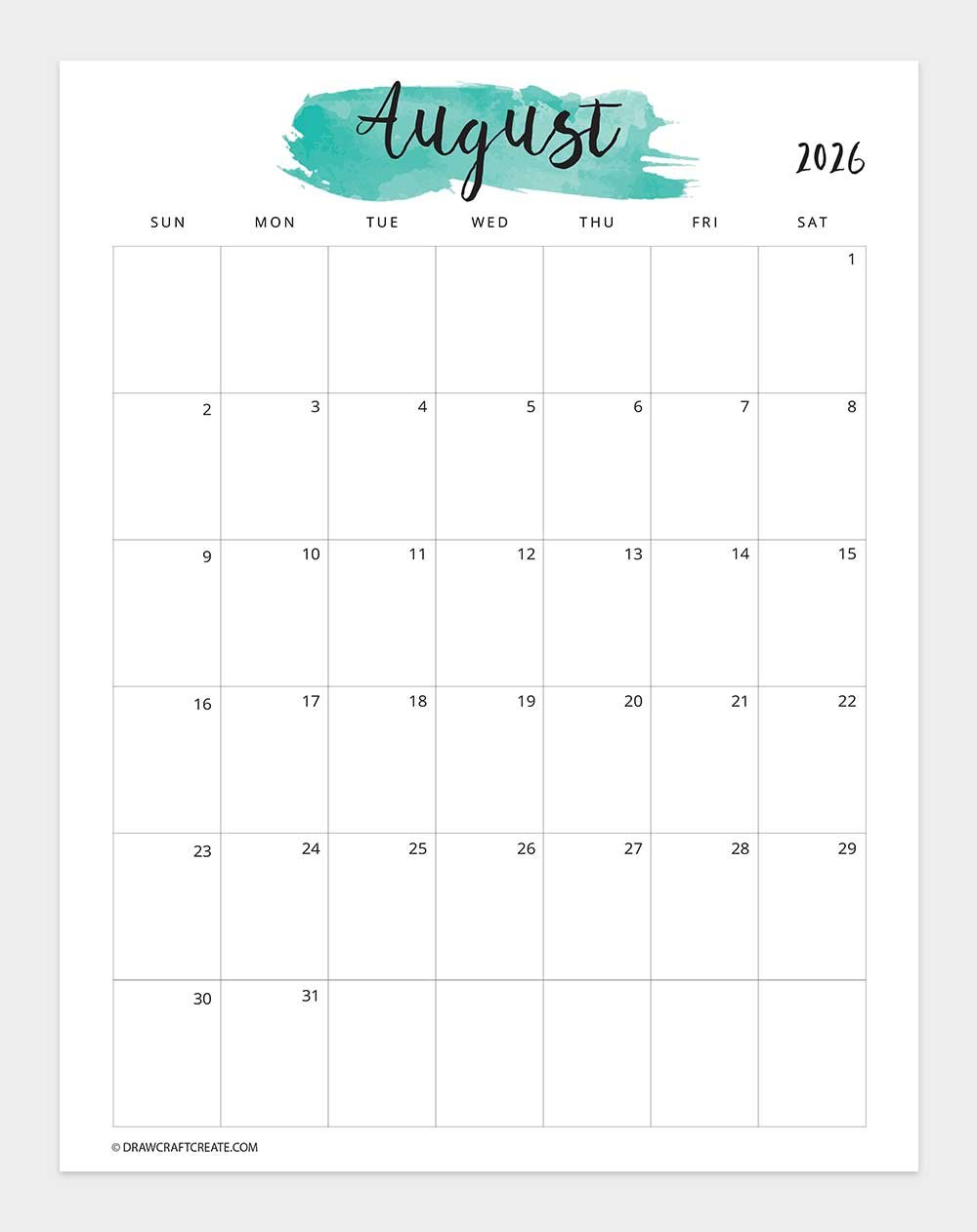 printable august 2026 calendar vertical