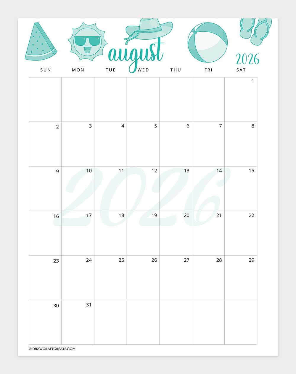 printable august 2026 calendar vertical