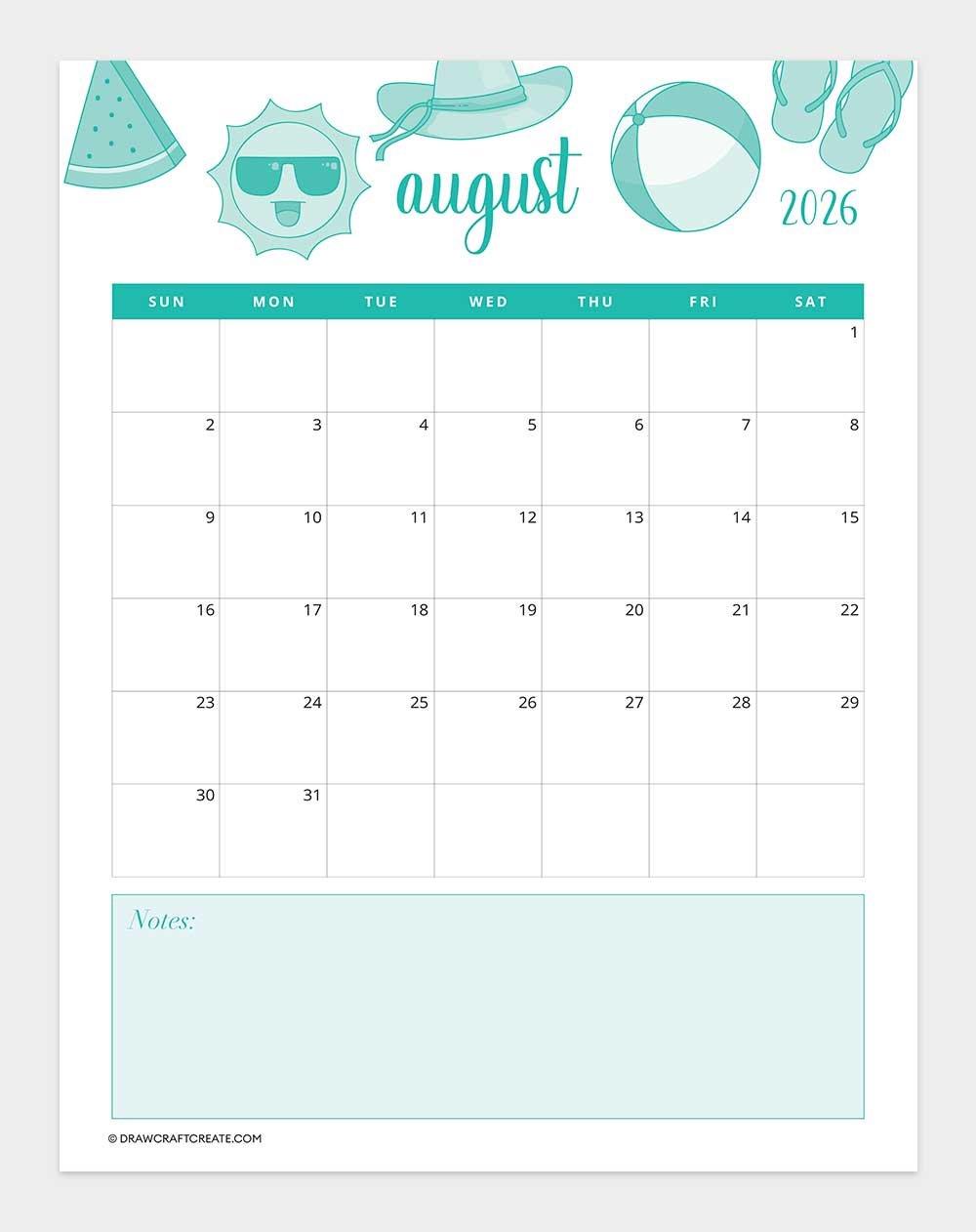 printable august 2026 calendar vertical
