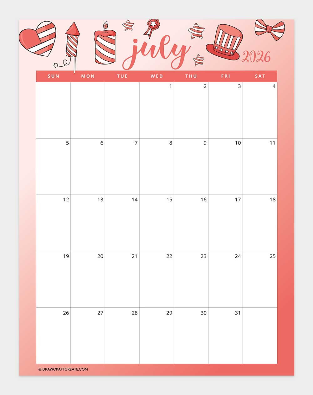 printable july 2026 calendar vertical