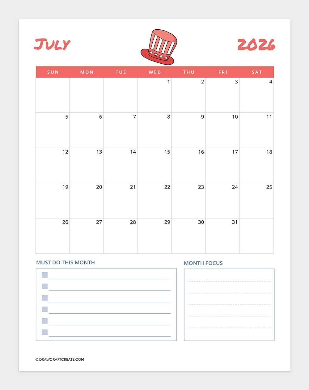 printable july 2026 calendar vertical