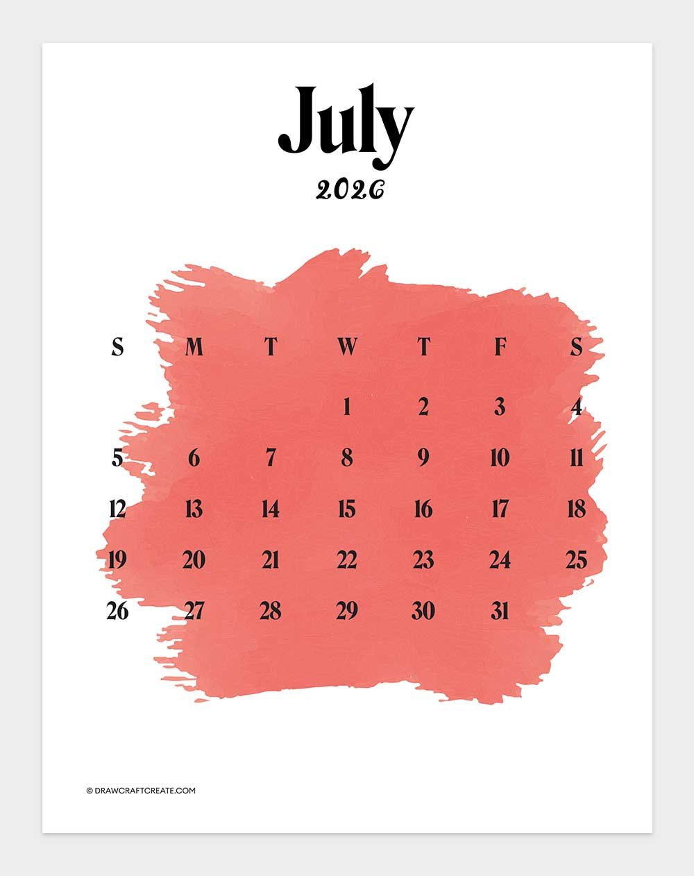printable july 2026 calendar vertical