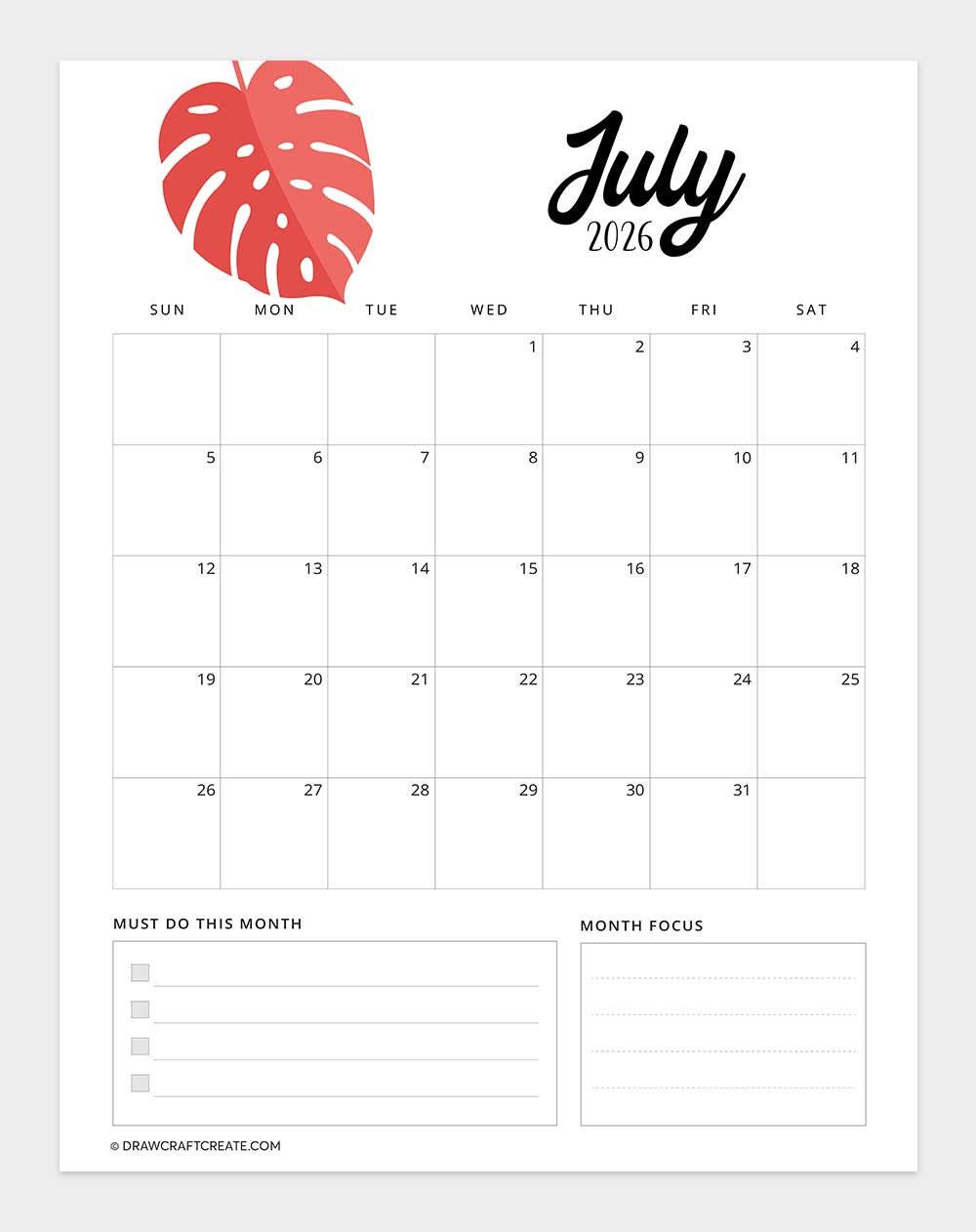 printable july 2026 calendar vertical