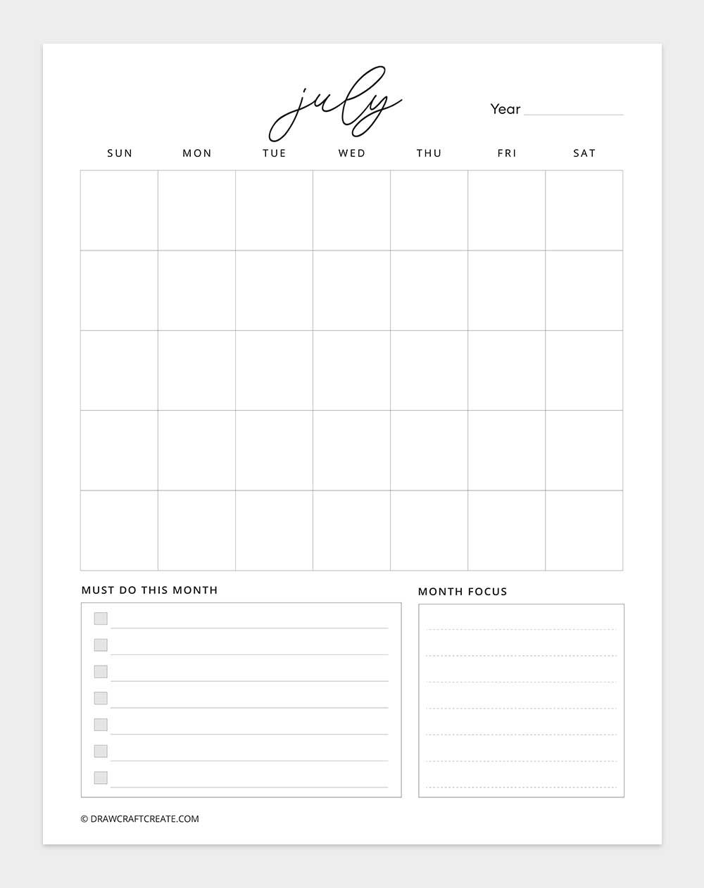 printable july 2026 calendar vertical