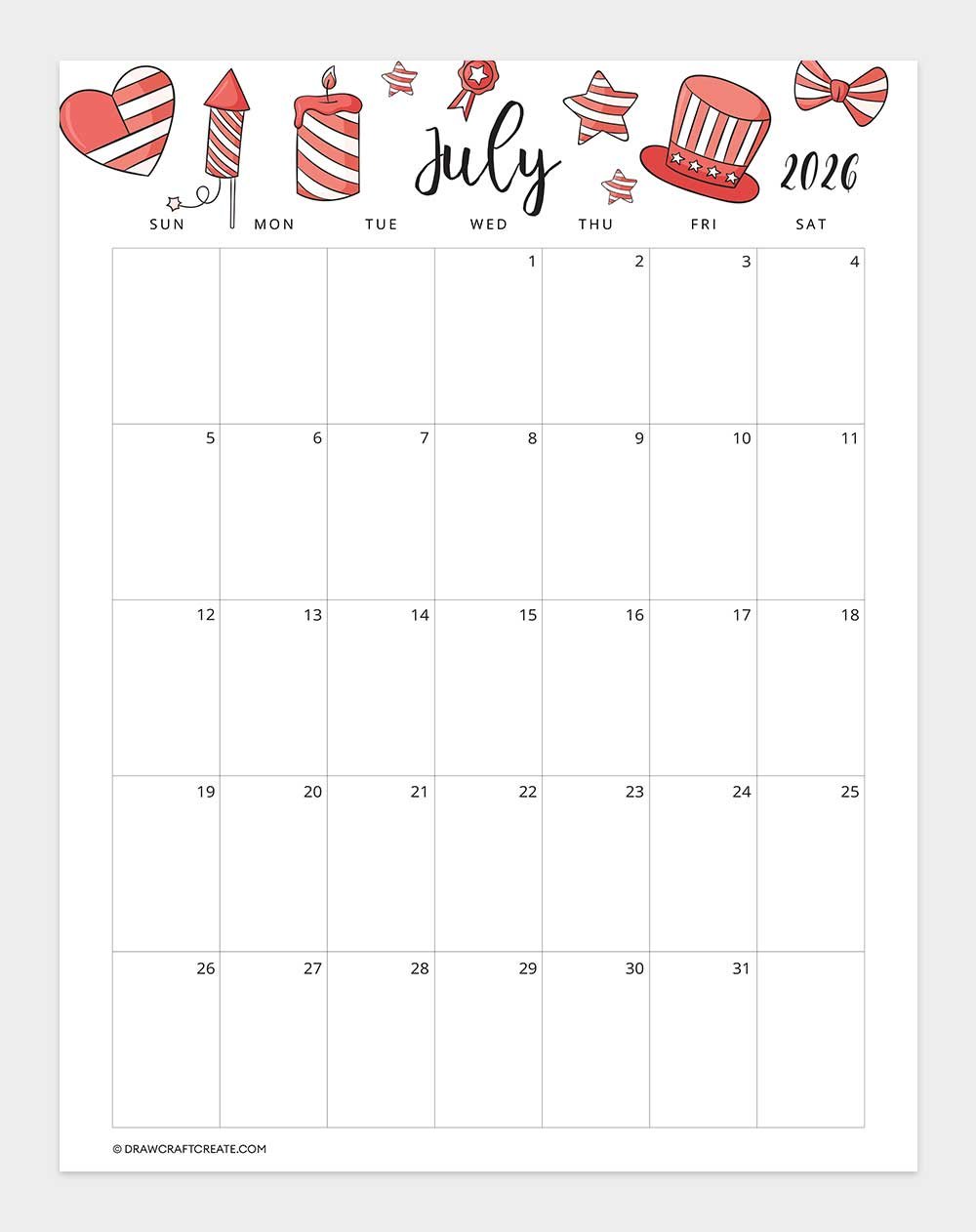 printable july 2026 calendar vertical