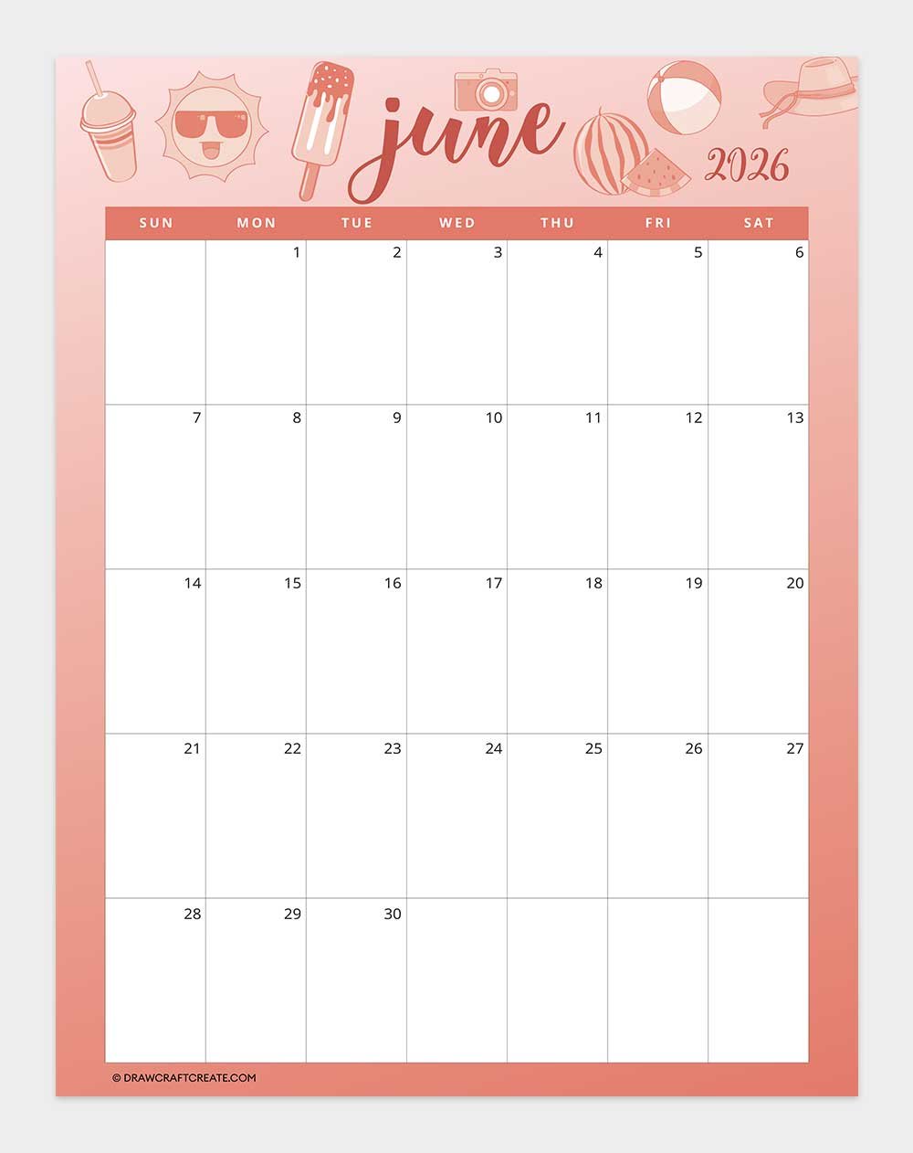 printable june 2026 calendar template