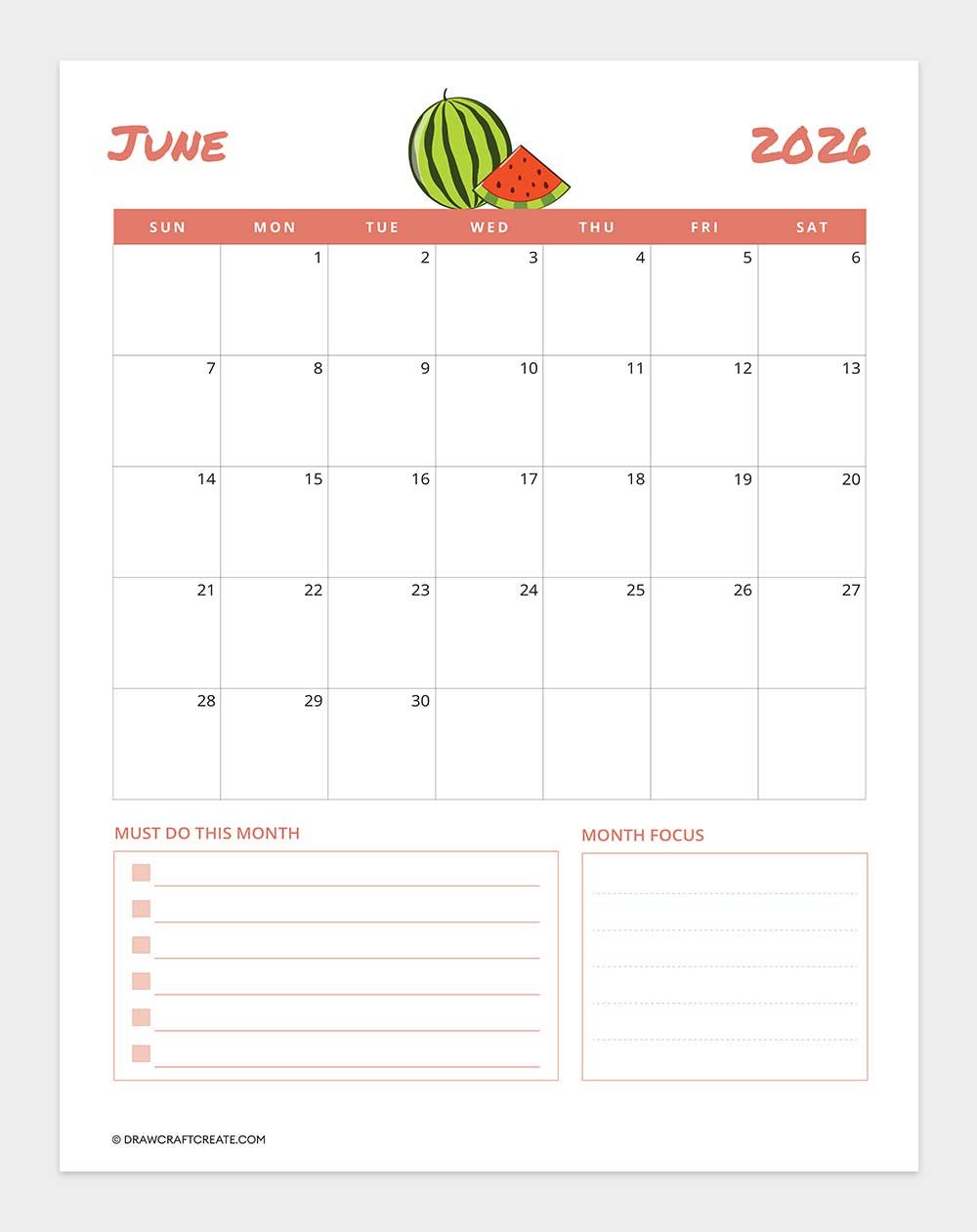 printable june 2026 calendar template