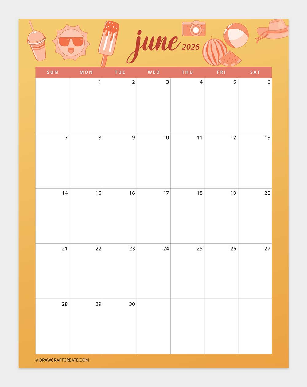 printable june 2026 calendar template