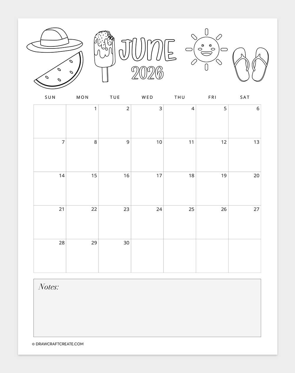 printable june 2026 calendar template
