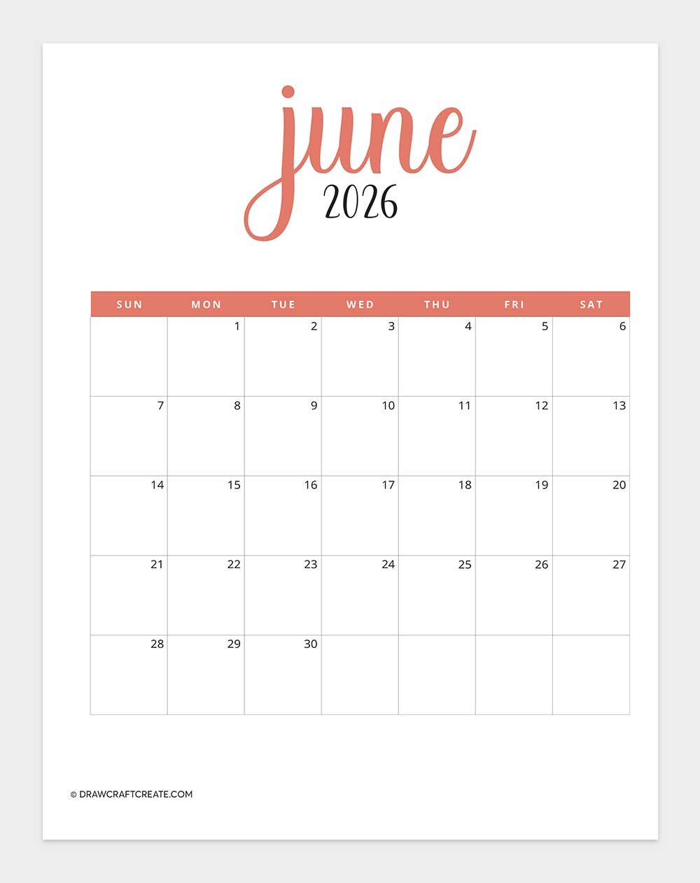 printable june 2026 calendar template