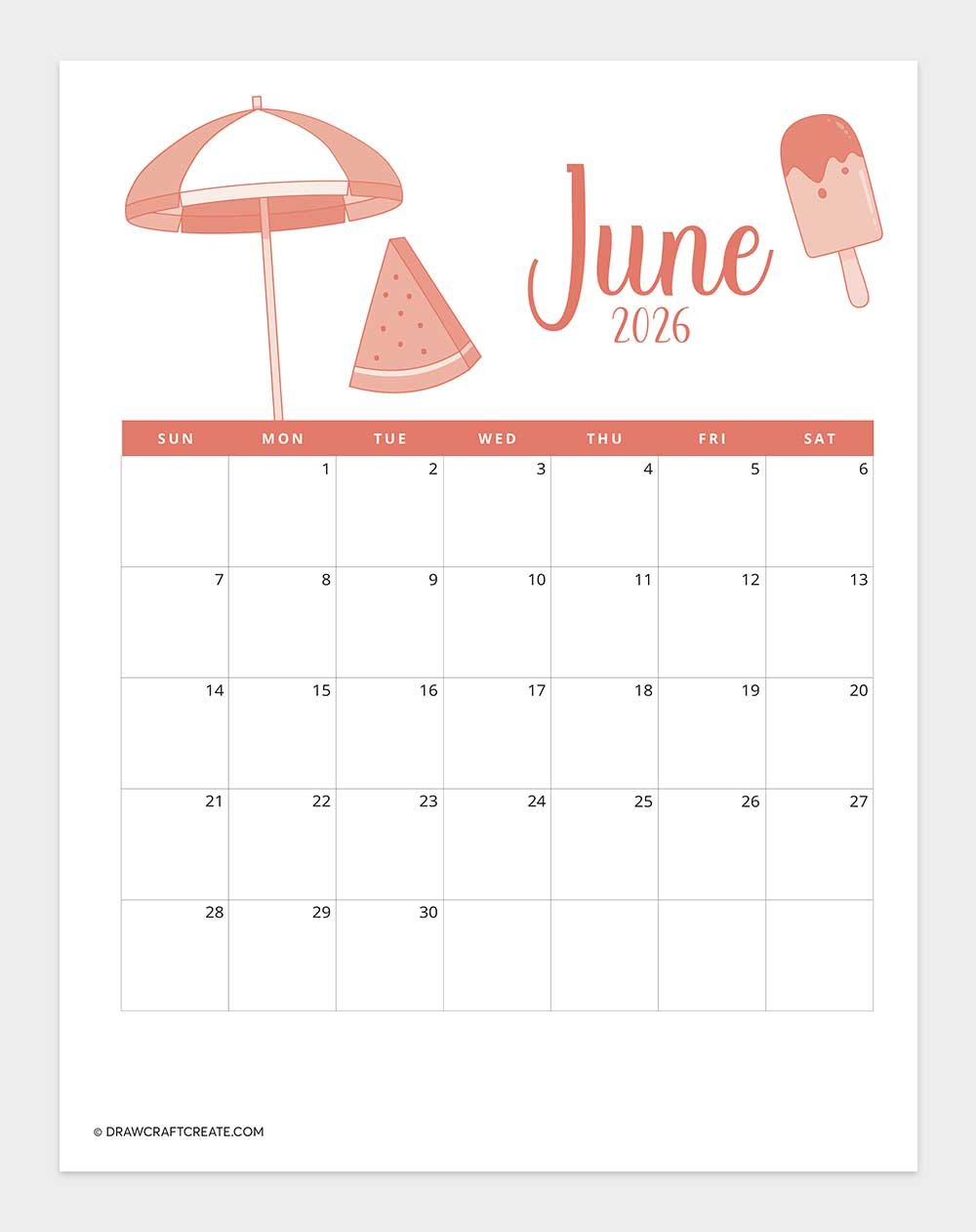 printable june 2026 calendar template