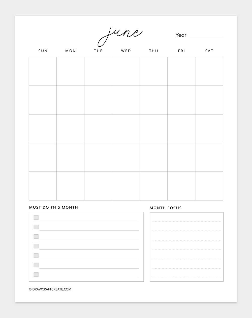 printable june 2026 calendar template