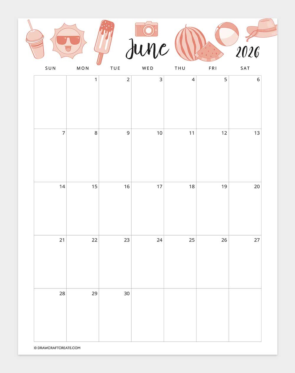 printable june 2026 calendar template