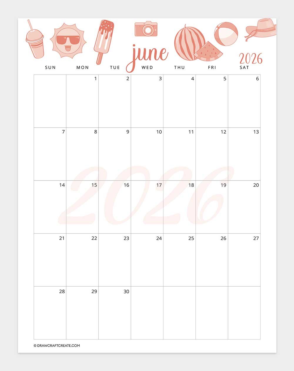 printable june 2026 calendar template