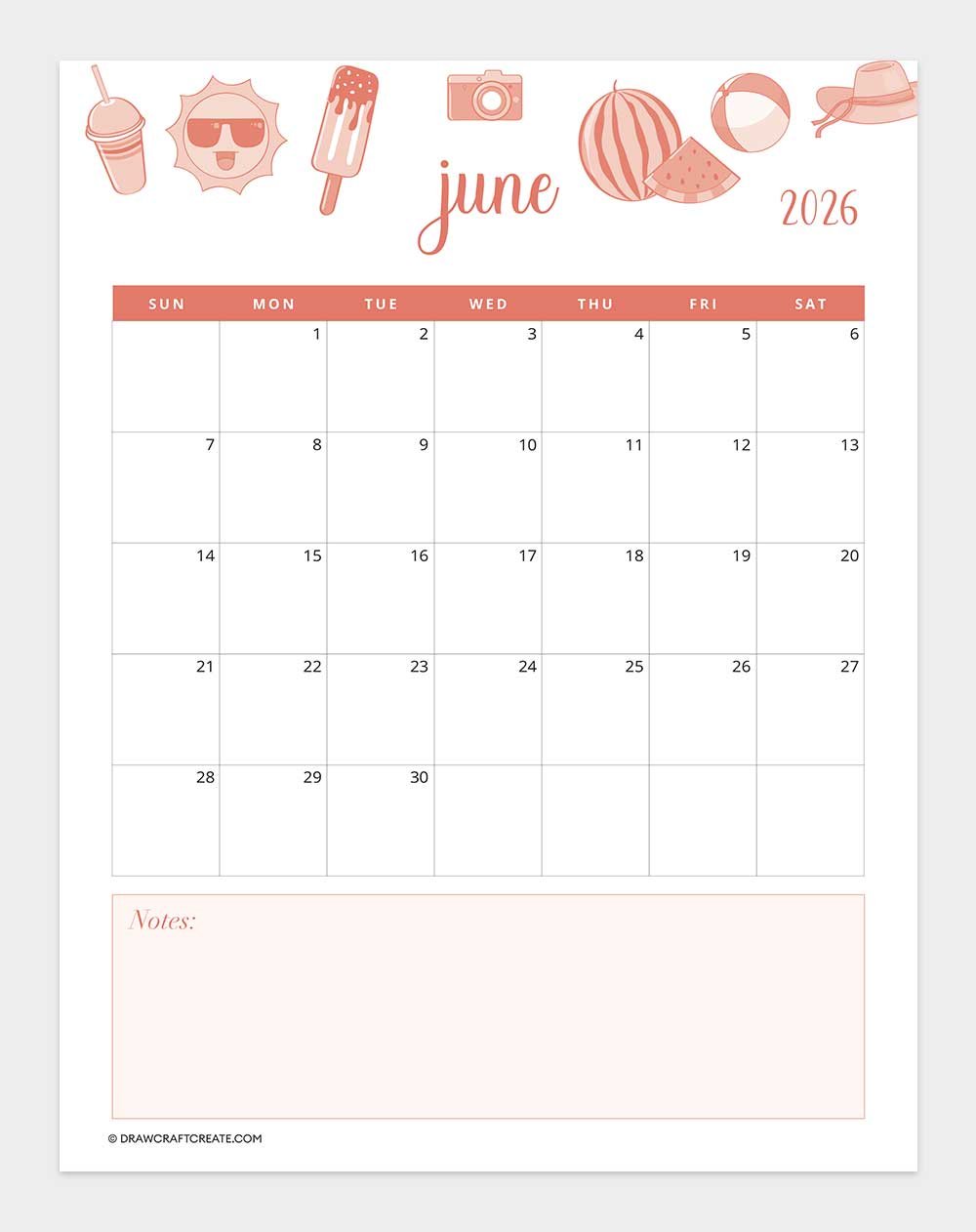 printable june 2026 calendar template