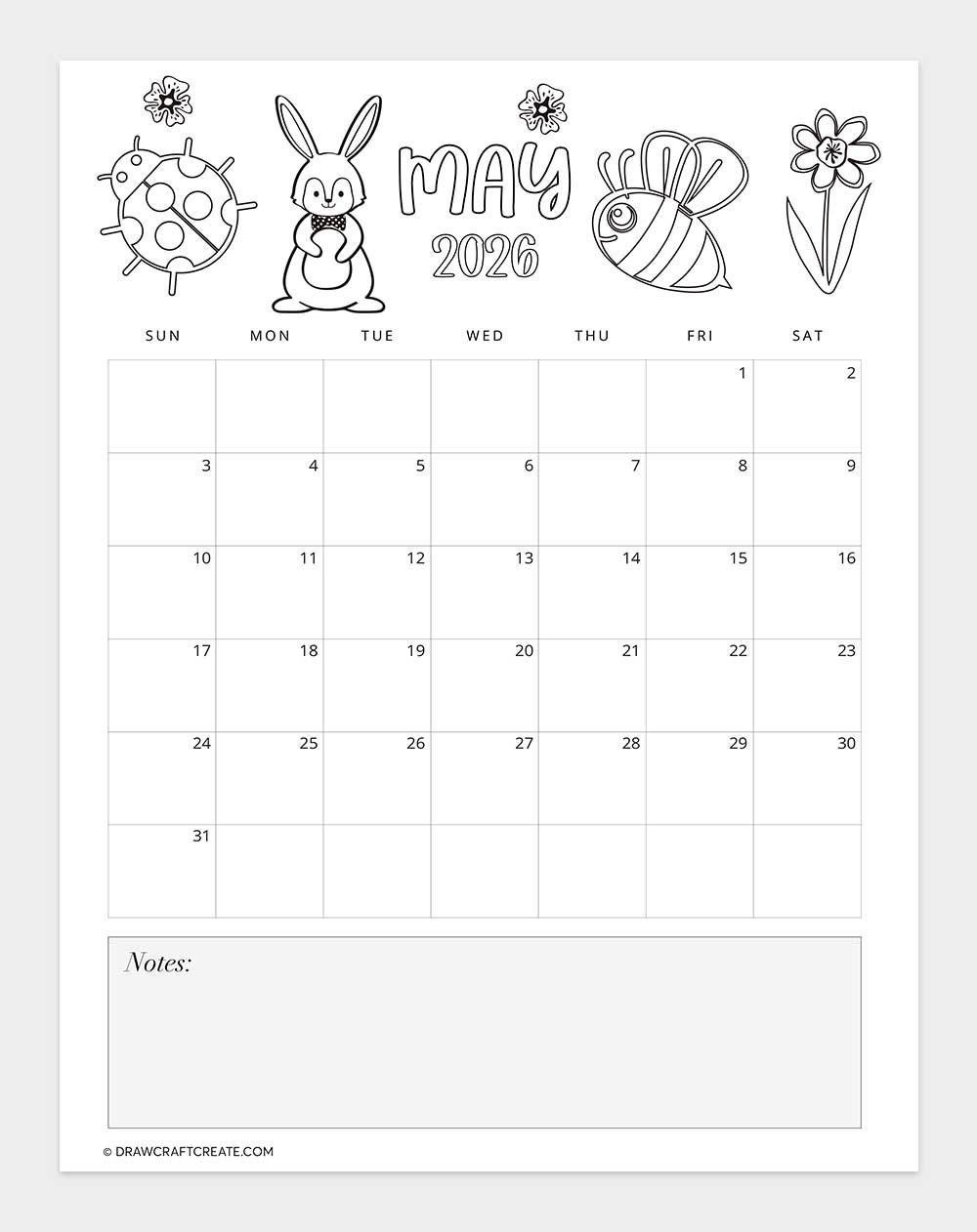 printable may 2026 calendar template
