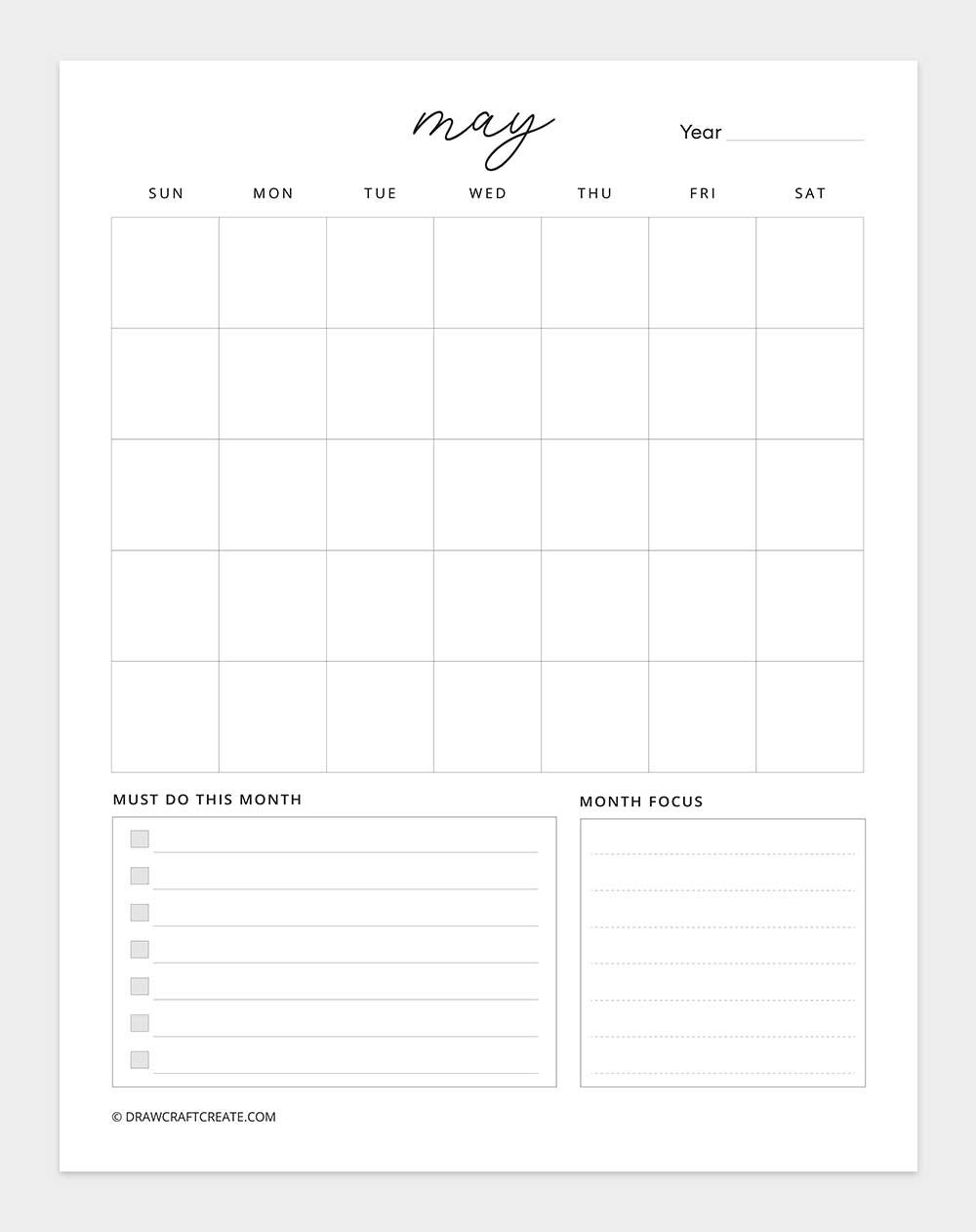 printable may 2026 calendar template