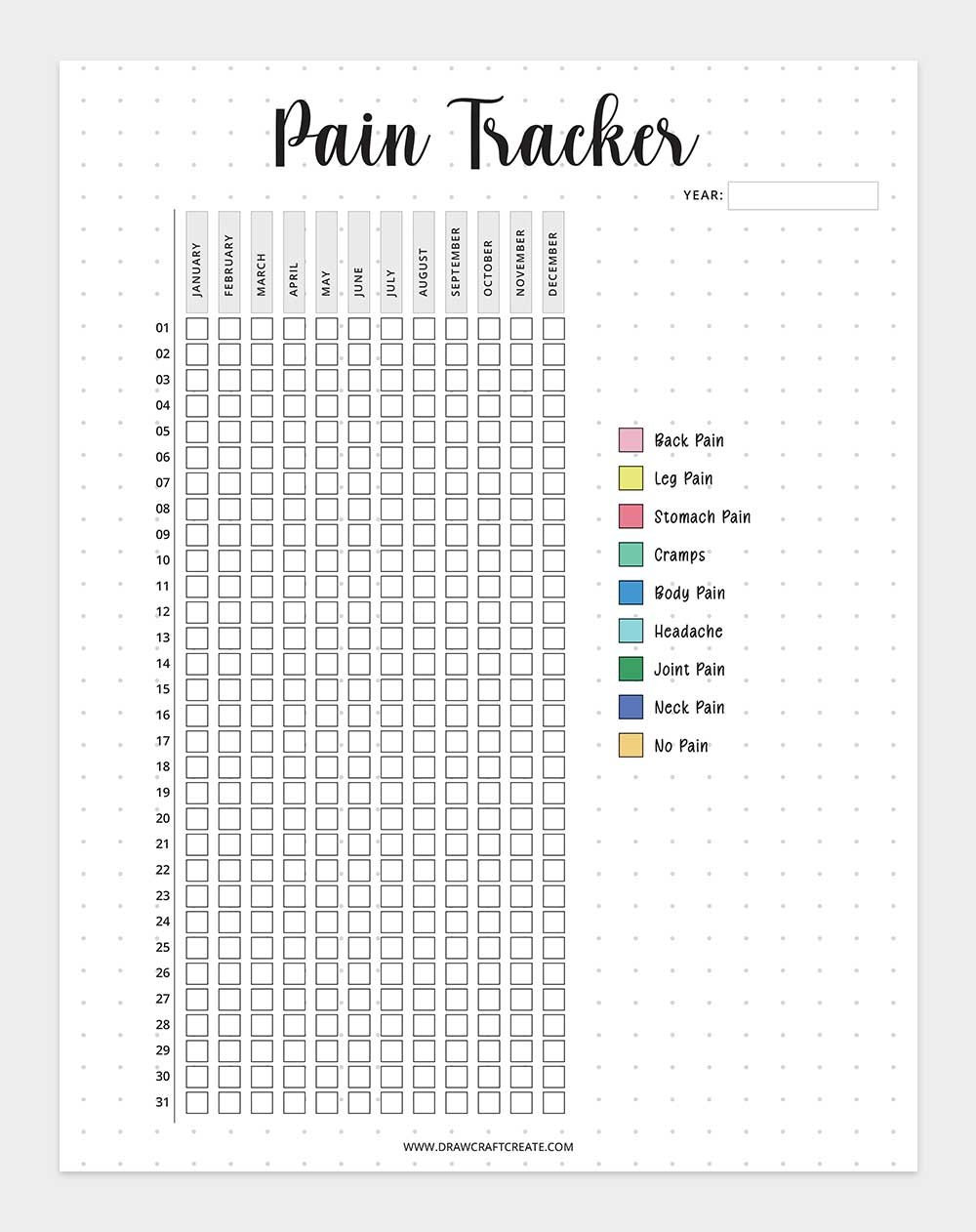 printable pain tracker template