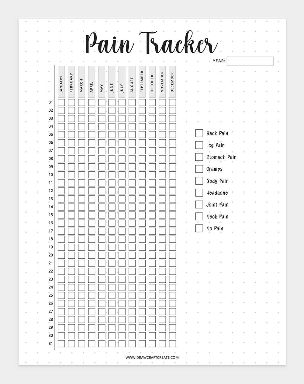 printable pain tracker template