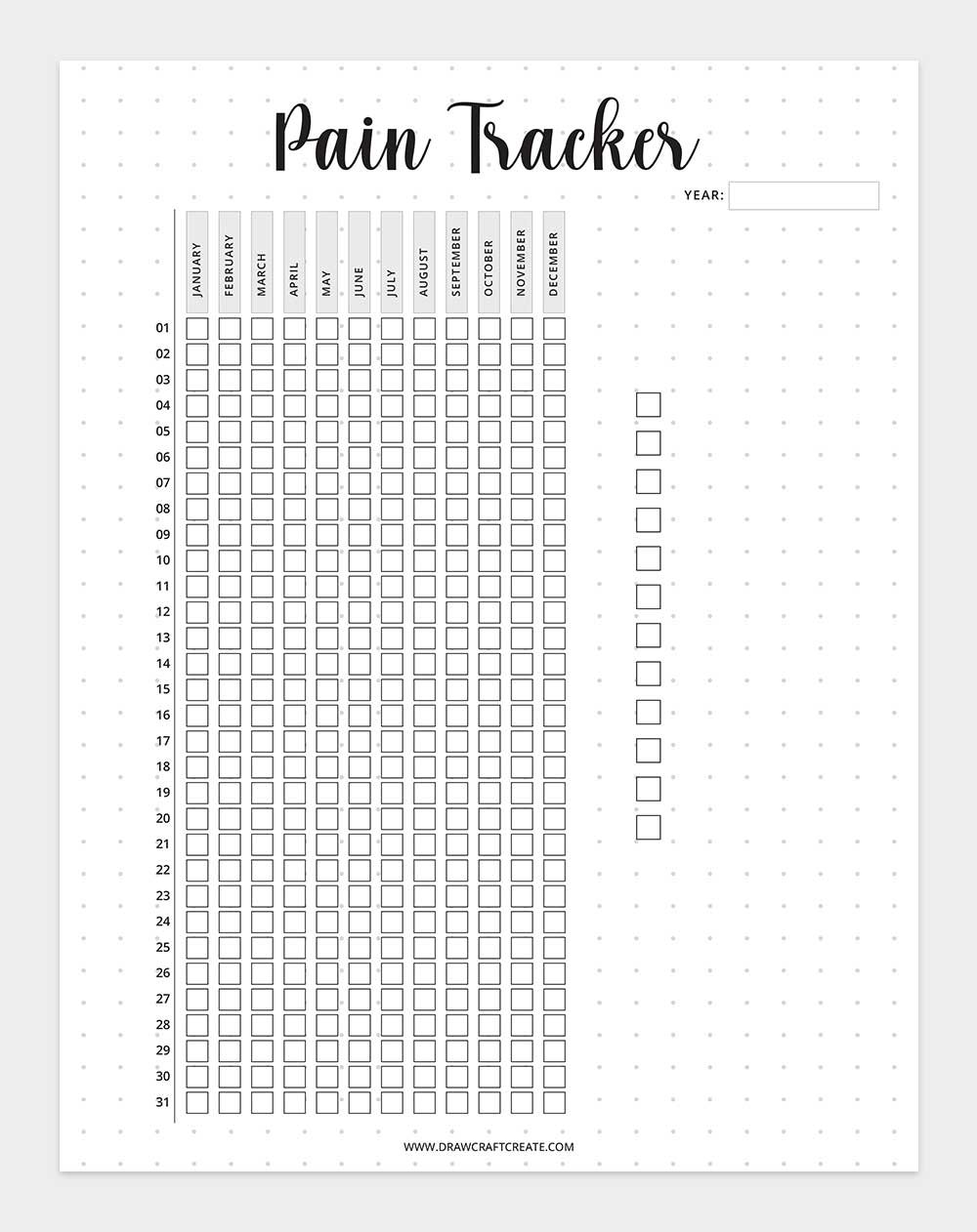 printable pain tracker template