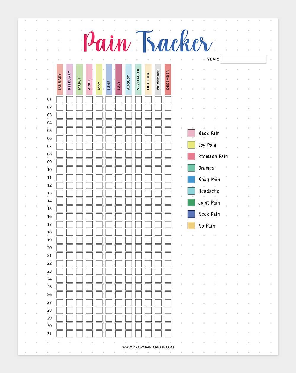 printable pain tracker template
