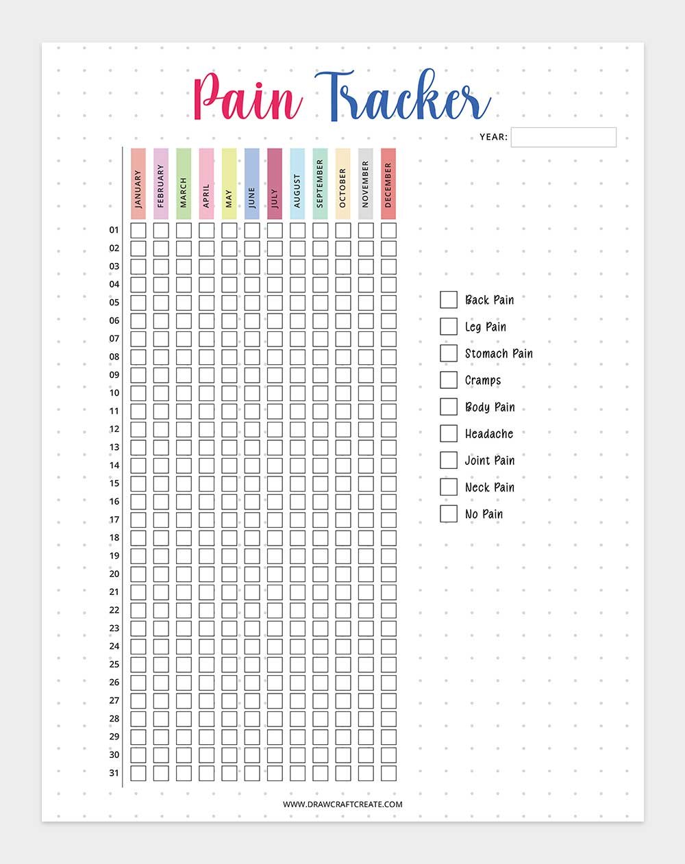 printable pain tracker template