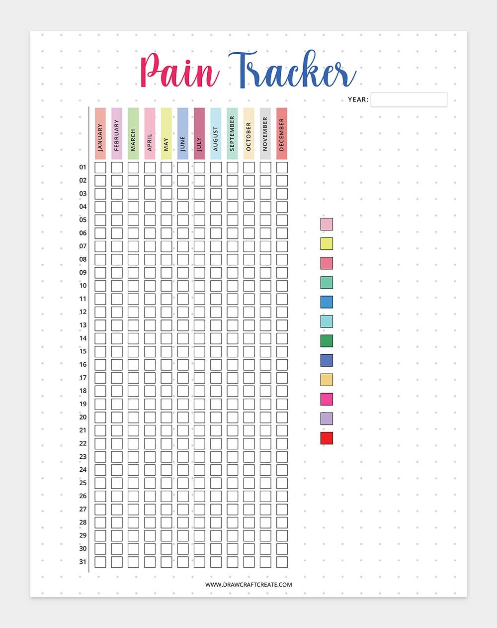 printable pain tracker template