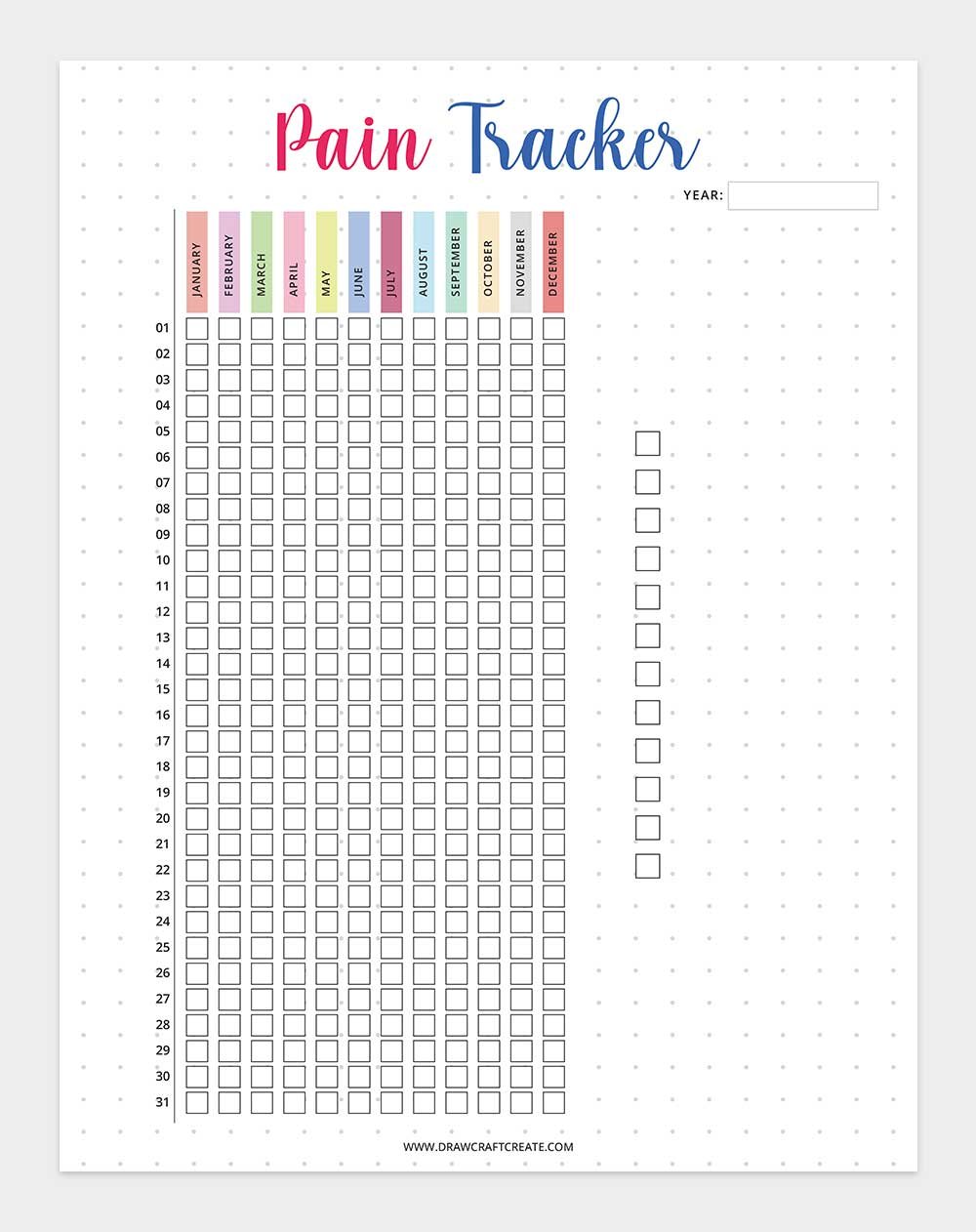 printable pain tracker template
